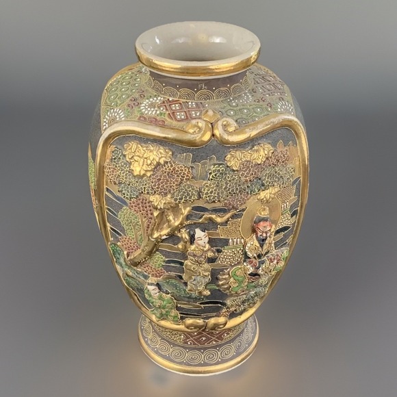 Other - Vintage Japanese Satsuma Moriage Vase Hand Painted Gilded Relief Made in Japan
